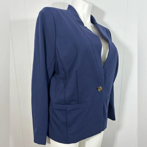 Eloquii Blazer Womens Sz 18 Navy Blue Single Breasted One Button Closure Jacket - Picture 4 of 13